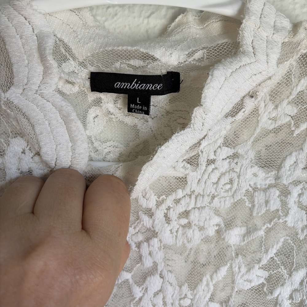 Stretch Lace Sheer Layering Turtleneck Bohemian Cottagecore Women's Large - Picture 3 of 5